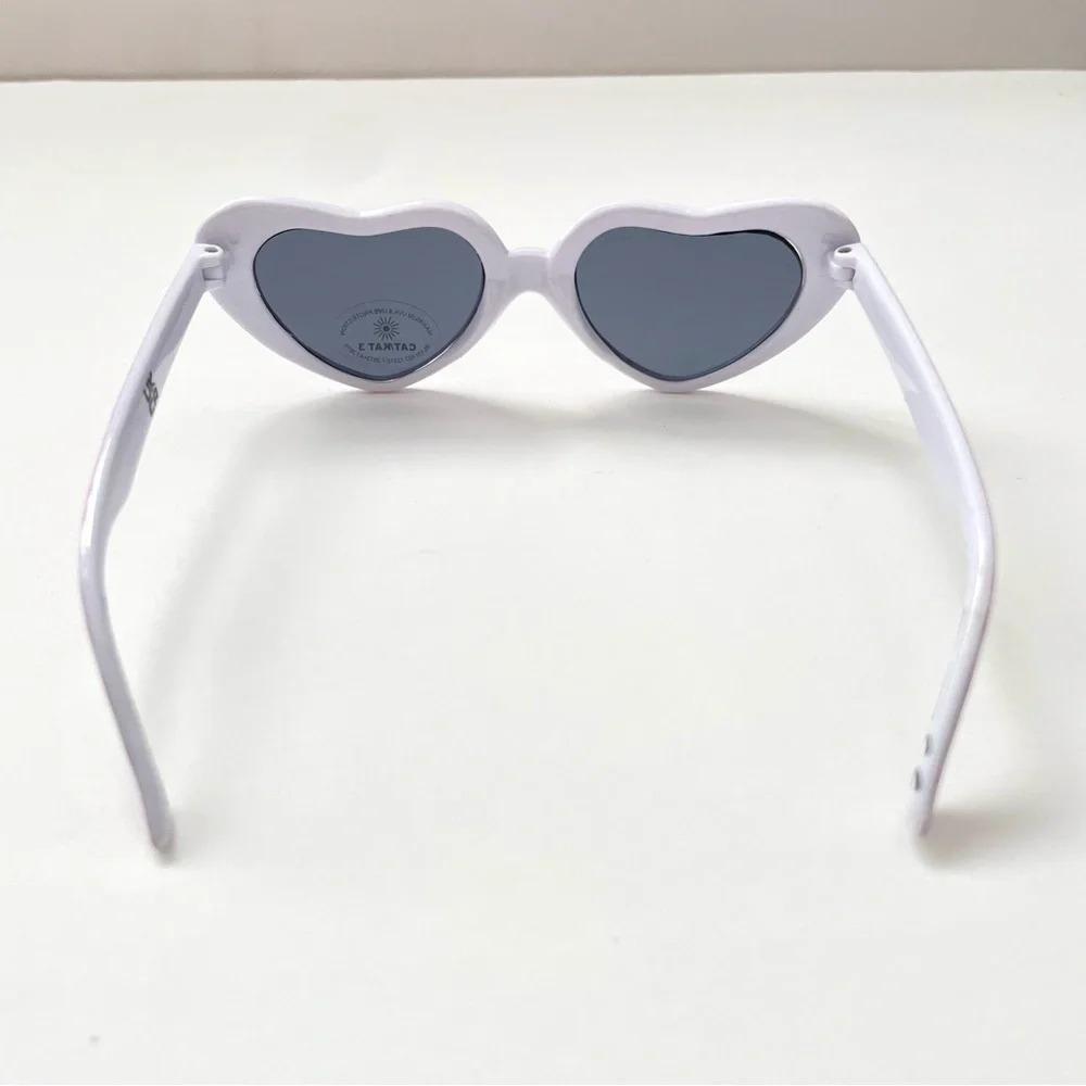 Girls Heart Shape Sunglasses with Pink White Checker Pattern - Ado…